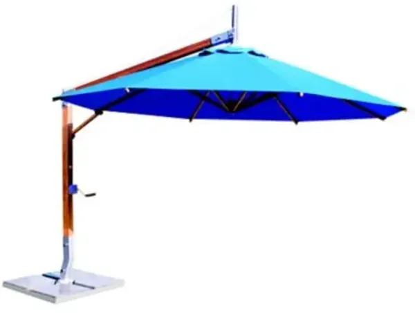 Sirocco Round Side Wind Bamboo Cantilever Umbrella With Base