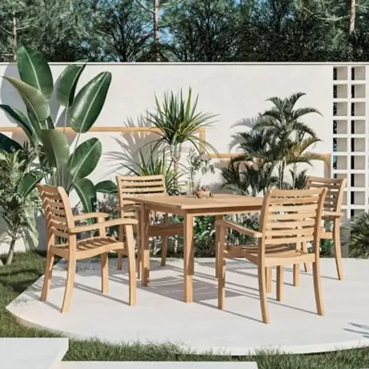 Birmingham 5-Piece Teak Square Table Outdoor Dining Set