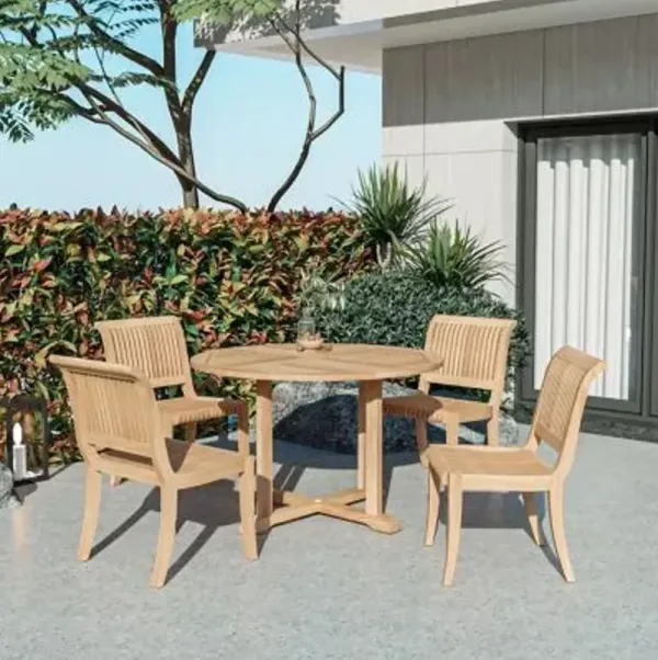 Palm 5-Piece Teak Round Table Outdoor Dining Set