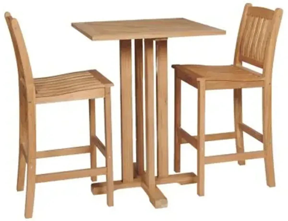 Oasis 3-Piece Teak Square Bar Height Outdoor Dining Set