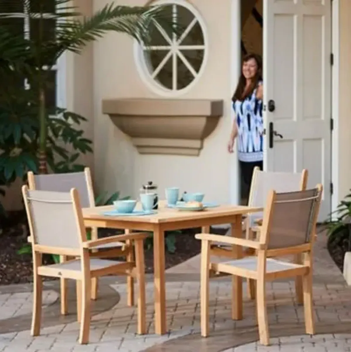Pearl 5-Piece Teak Square Table Outdoor Dining Set