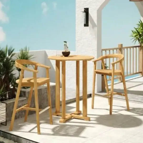 La Costa 3-Piece Teak Outdoor Round Bar Dining Set