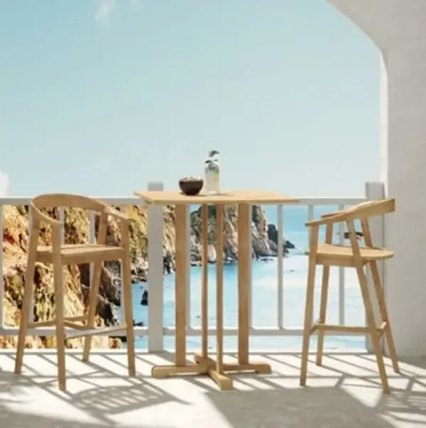 La Costa 3-Piece Teak Outdoor Square Bar Dining Set