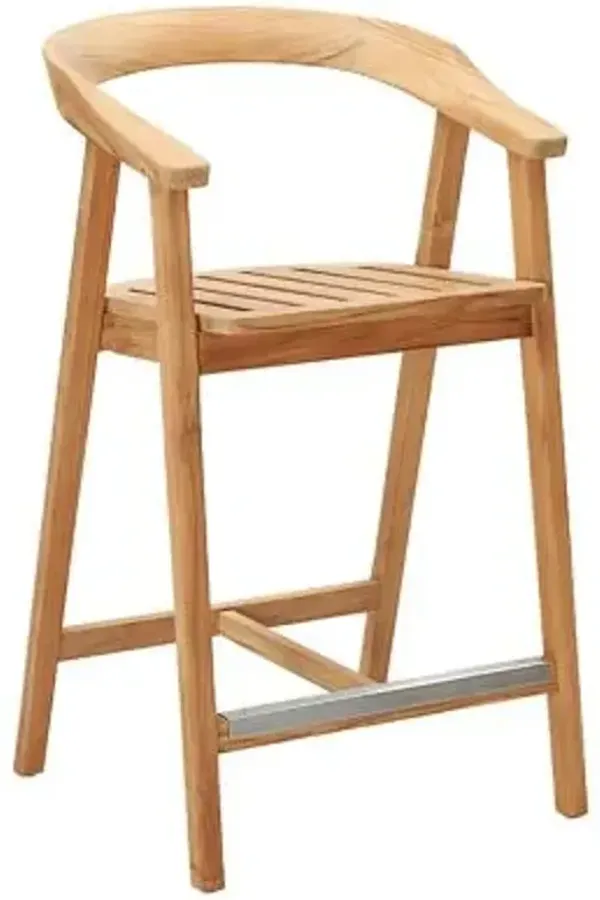 La Costa Teak Outdoor Barrel Back Bar / Counter Stool with Arms