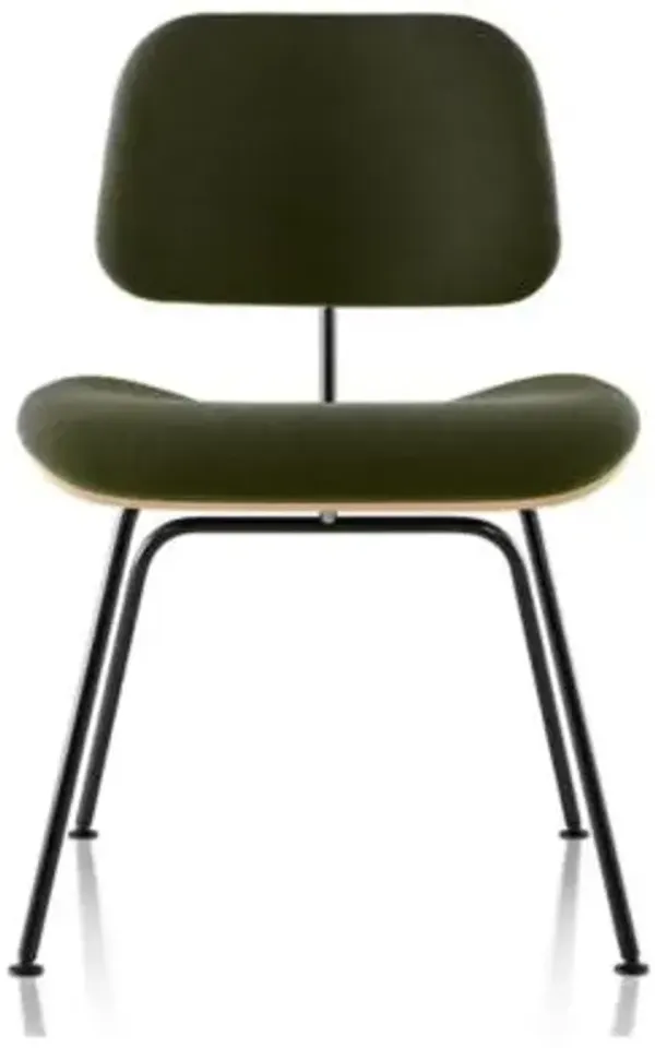 Eames Molded Plywood Dining Chair with Metal Legs, Upholstered