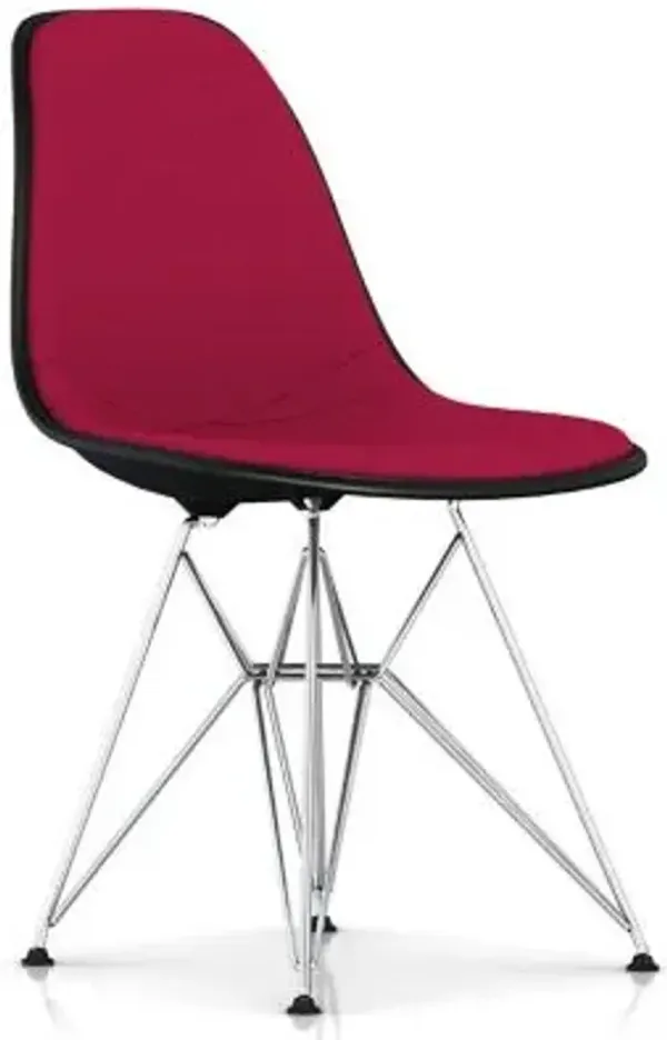 Eames Molded Plastic Side Chair with Wire Base, Upholstered