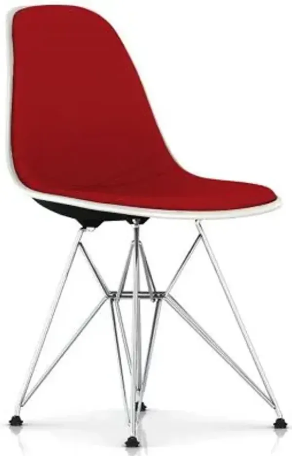 Eames Molded Plastic Side Chair with Wire Base, Upholstered