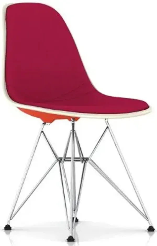 Eames Molded Plastic Side Chair with Wire Base, Upholstered