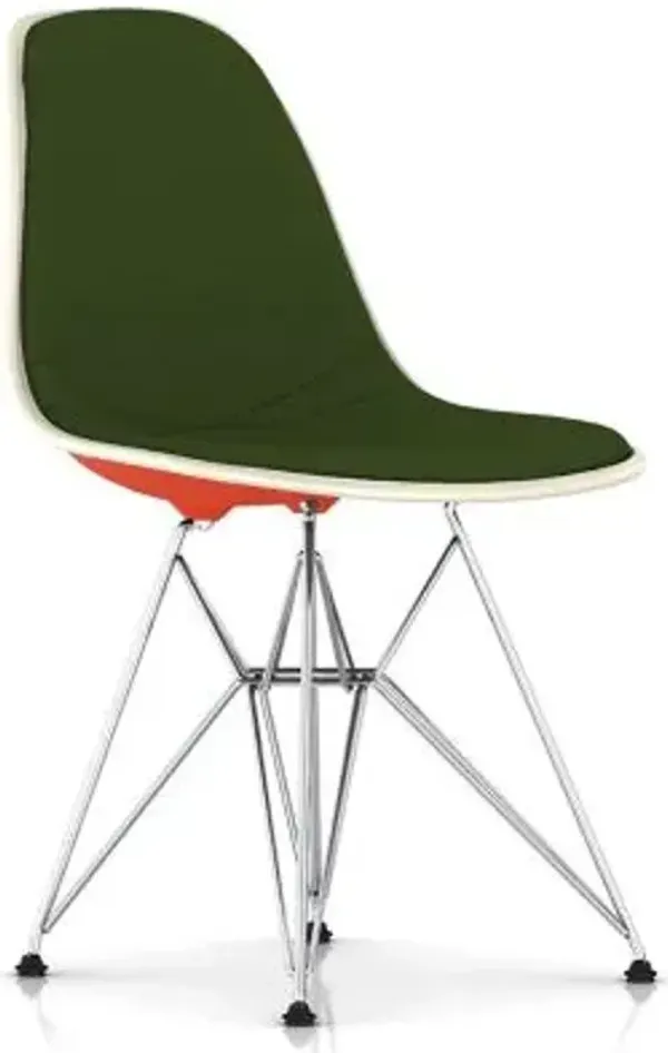 Eames Molded Plastic Side Chair with Wire Base, Upholstered
