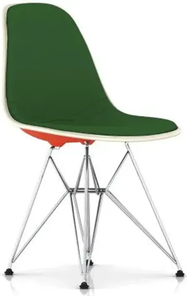Eames Molded Plastic Side Chair with Wire Base, Upholstered