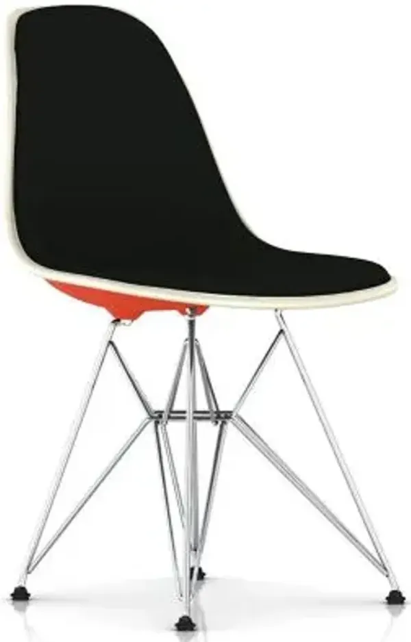 Eames Molded Plastic Side Chair with Wire Base, Upholstered