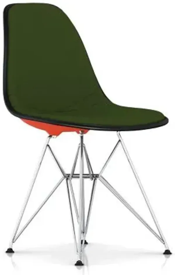 Eames Molded Plastic Side Chair with Wire Base, Upholstered