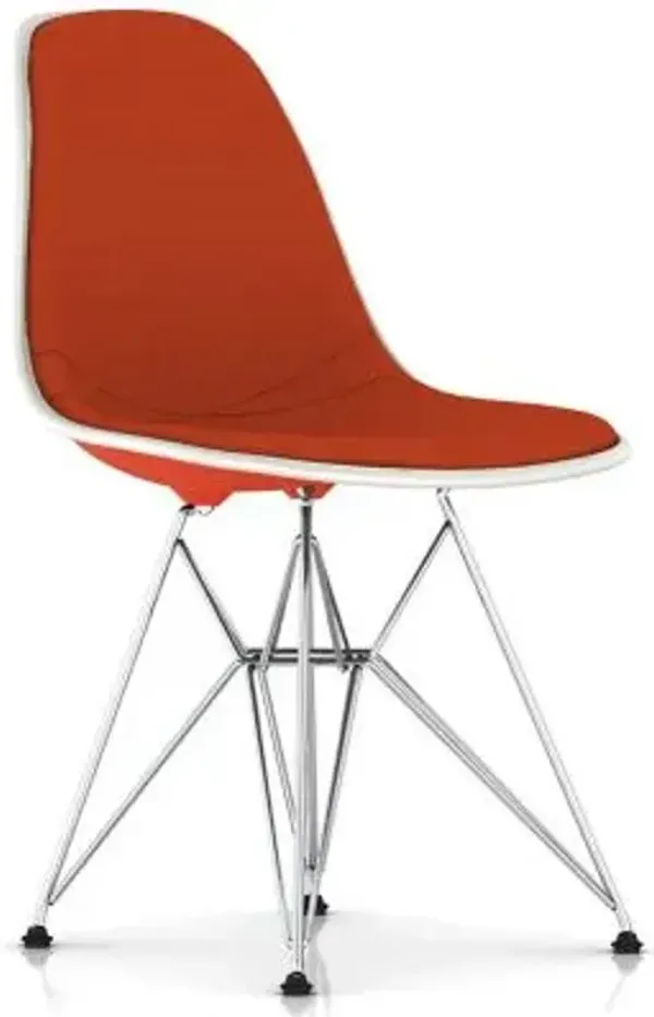 Eames Molded Plastic Side Chair with Wire Base, Upholstered