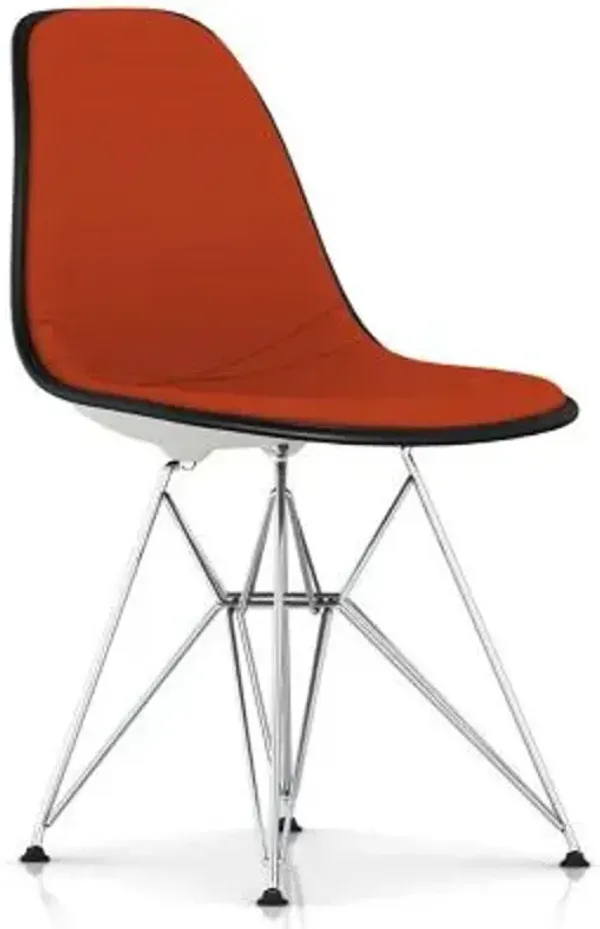 Eames Molded Plastic Side Chair with Wire Base, Upholstered