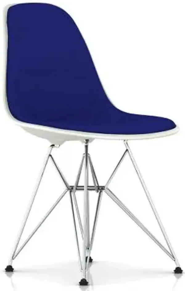 Eames Molded Plastic Side Chair with Wire Base, Upholstered