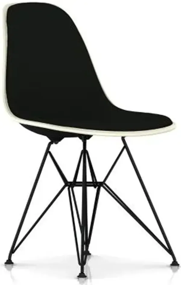 Eames Molded Plastic Side Chair with Wire Base, Upholstered