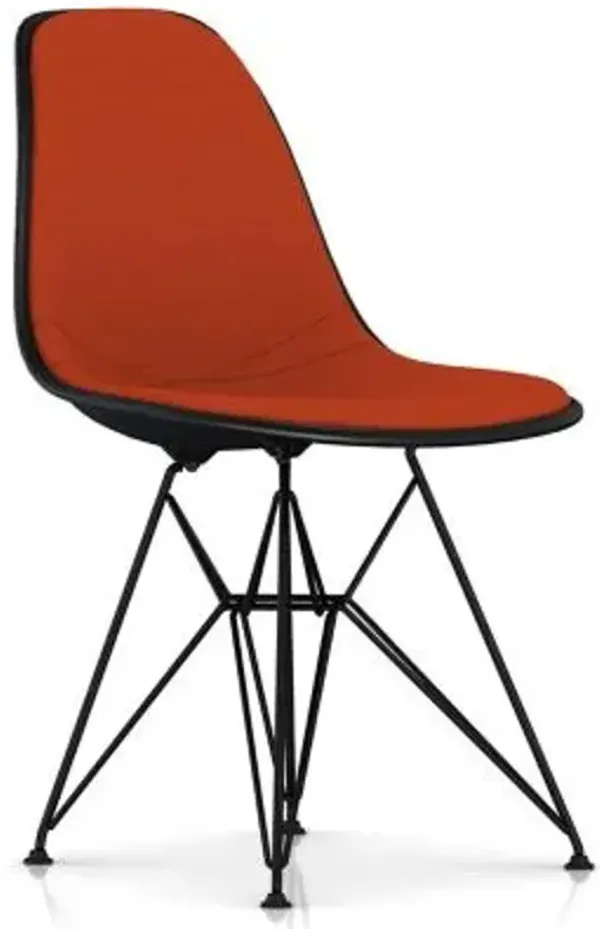 Eames Molded Plastic Side Chair with Wire Base, Upholstered