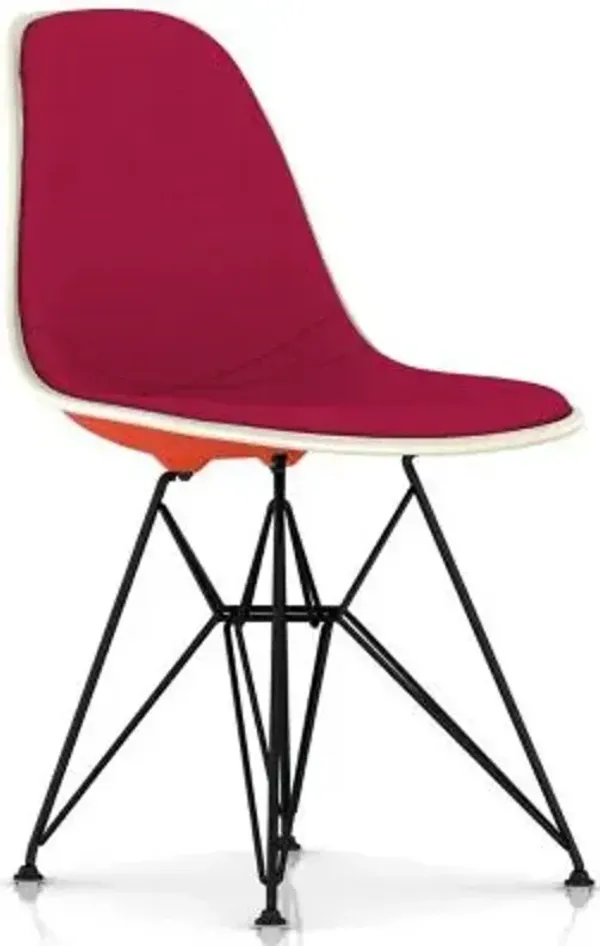 Eames Molded Plastic Side Chair with Wire Base, Upholstered