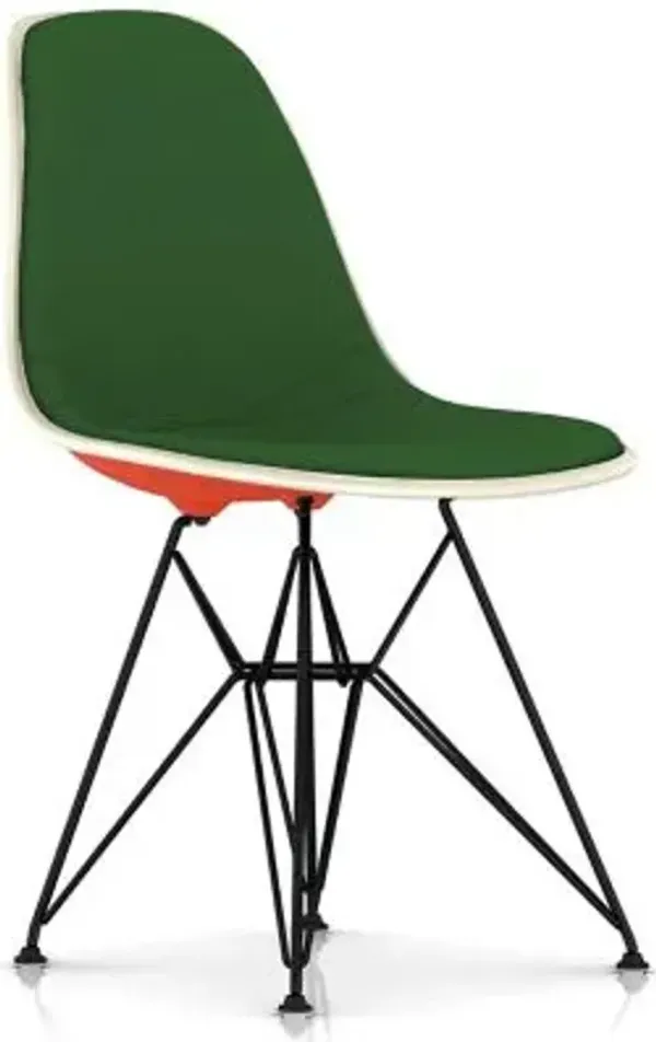 Eames Molded Plastic Side Chair with Wire Base, Upholstered