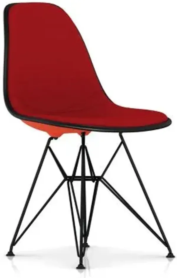 Eames Molded Plastic Side Chair with Wire Base, Upholstered