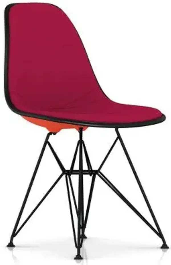 Eames Molded Plastic Side Chair with Wire Base, Upholstered
