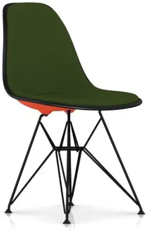 Eames Molded Plastic Side Chair with Wire Base, Upholstered