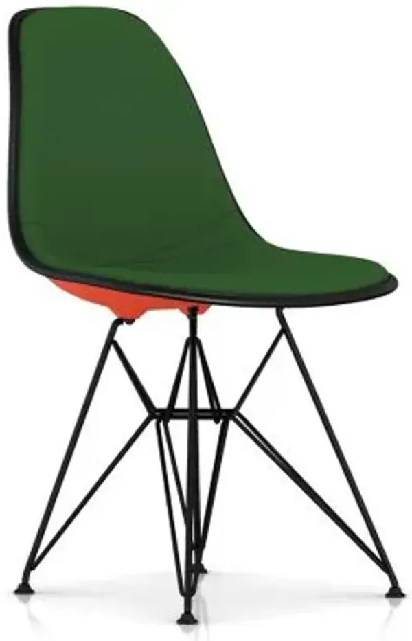 Eames Molded Plastic Side Chair with Wire Base, Upholstered