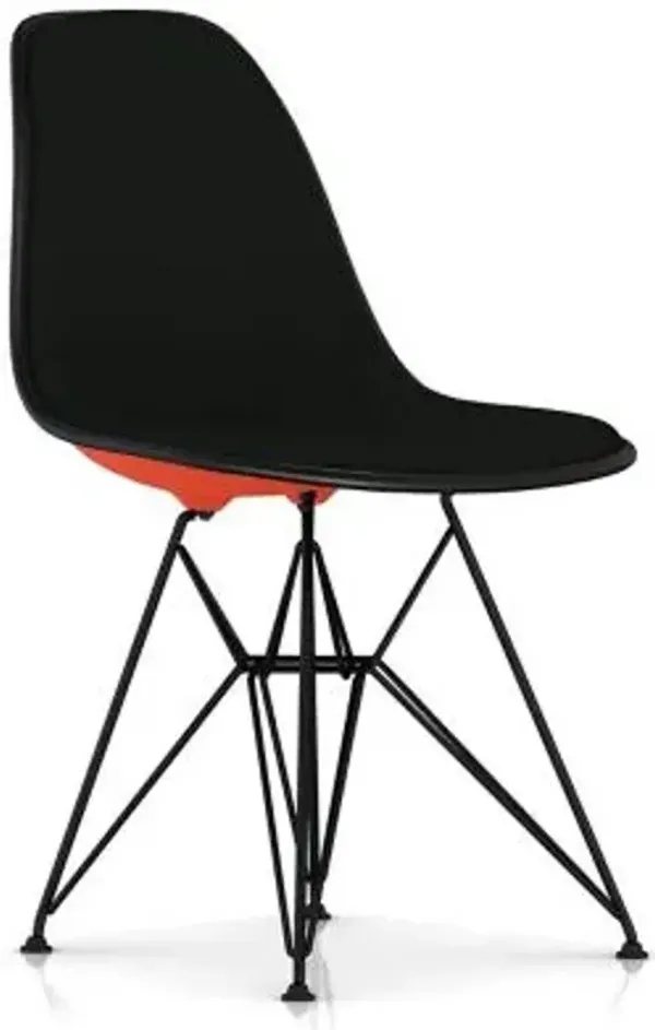 Eames Molded Plastic Side Chair with Wire Base, Upholstered