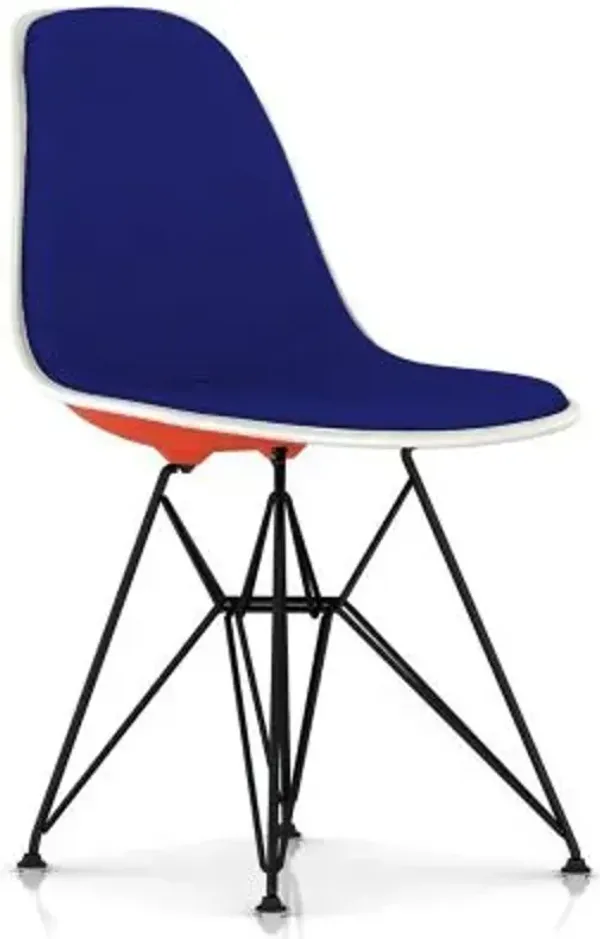 Eames Molded Plastic Side Chair with Wire Base, Upholstered