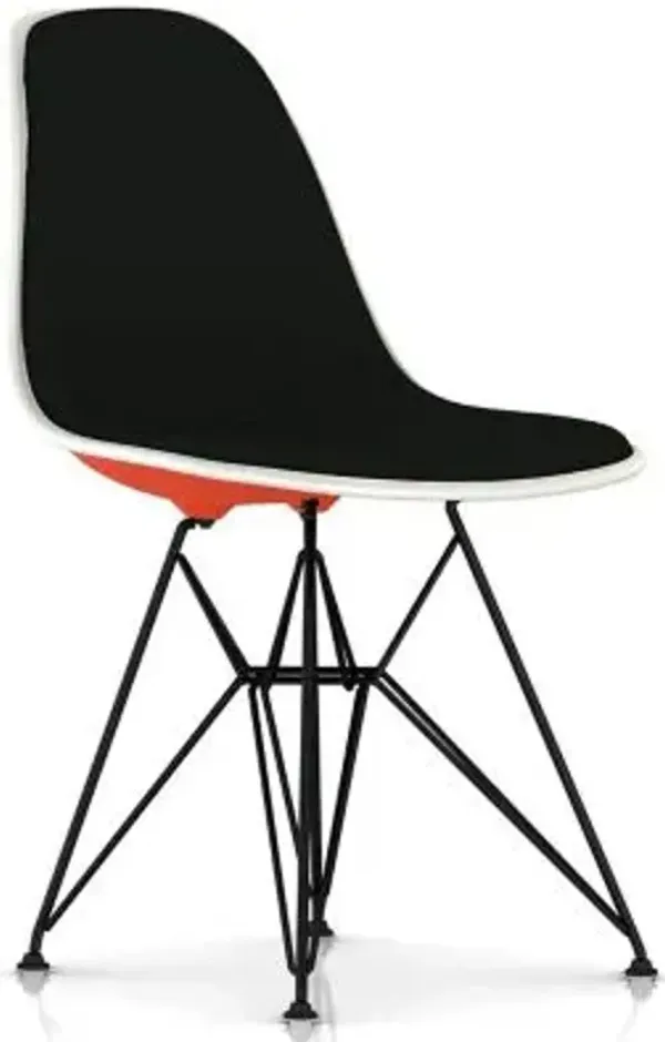 Eames Molded Plastic Side Chair with Wire Base, Upholstered