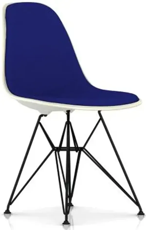 Eames Molded Plastic Side Chair with Wire Base, Upholstered