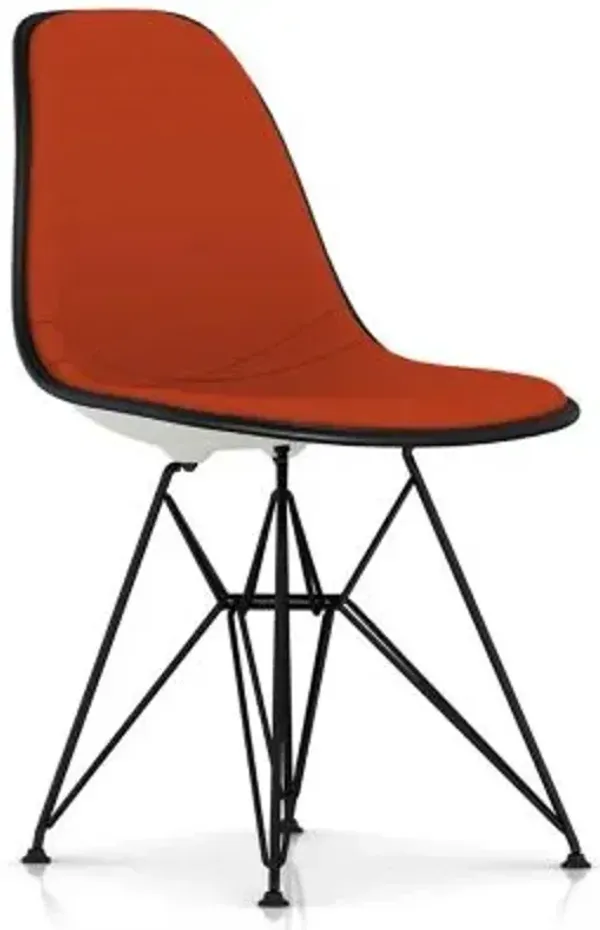Eames Molded Plastic Side Chair with Wire Base, Upholstered