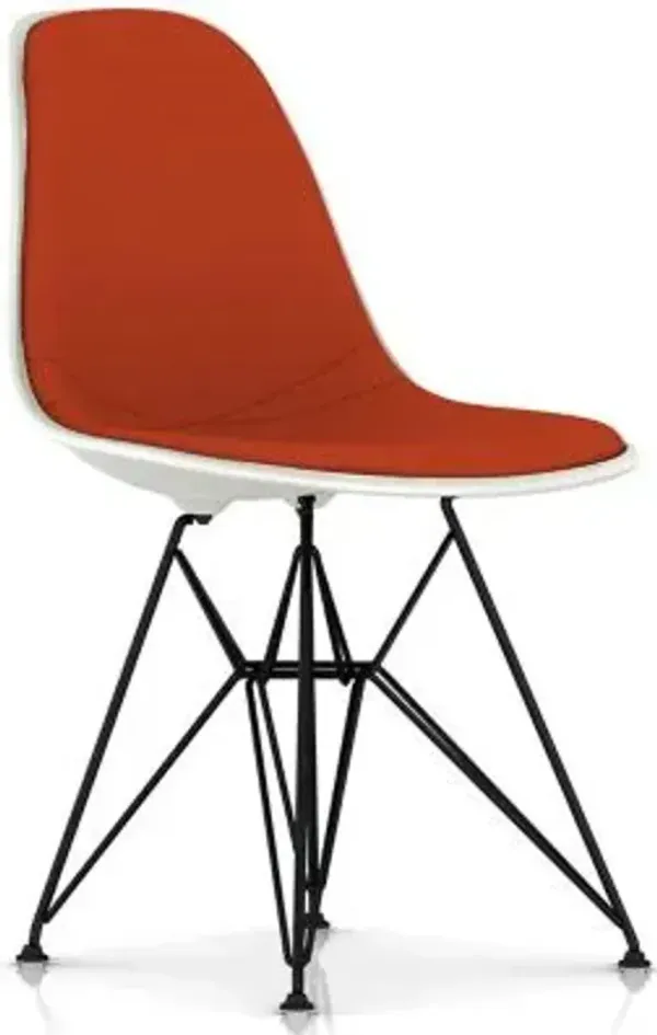 Eames Molded Plastic Side Chair with Wire Base, Upholstered