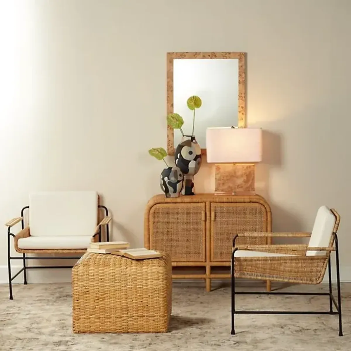 Natural Rattan Ottoman