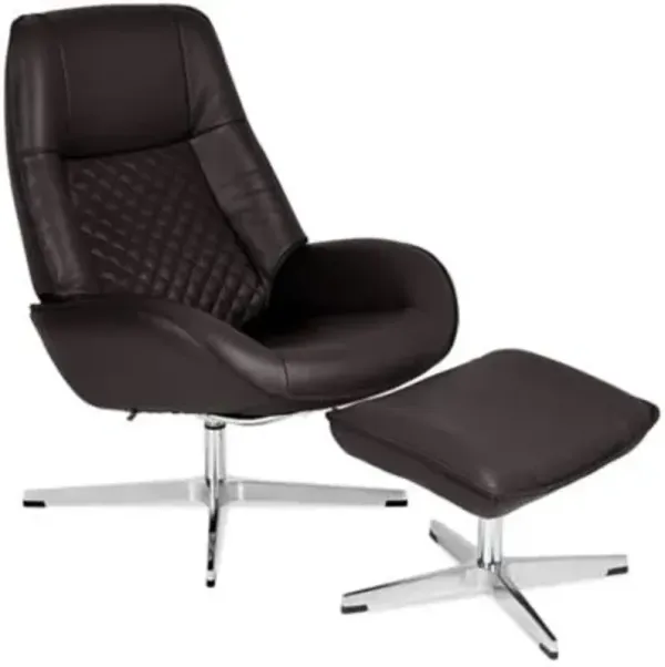 Bordeaux Leather Recliner with Ottoman