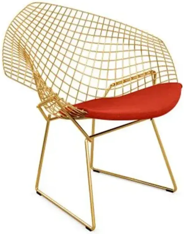 Diamond Lounge Chair with Seat Cushion in Gold