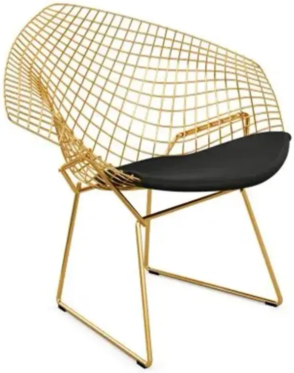 Diamond Lounge Chair with Seat Cushion in Gold