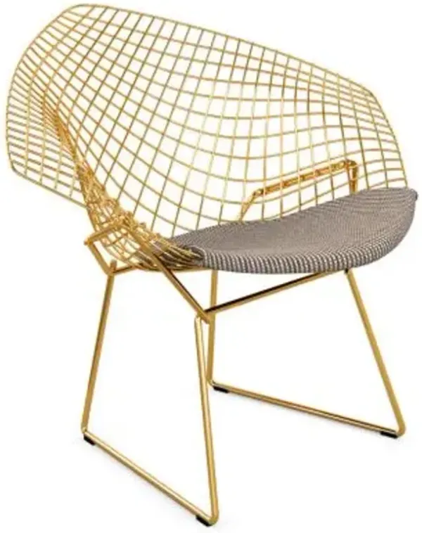 Diamond Lounge Chair with Seat Cushion in Gold