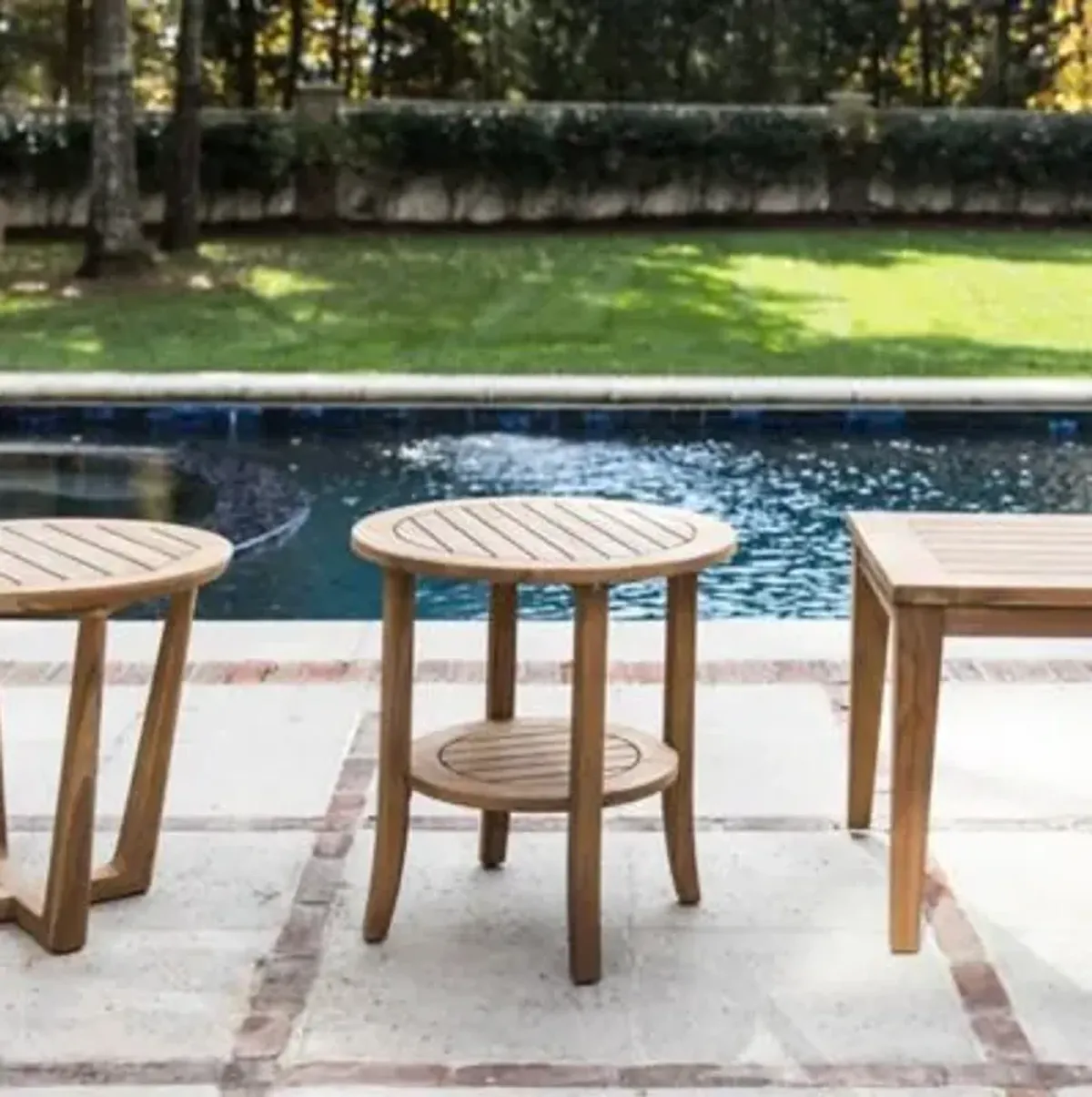 Teak Outdoor Tapered Leg End Table with Shelf