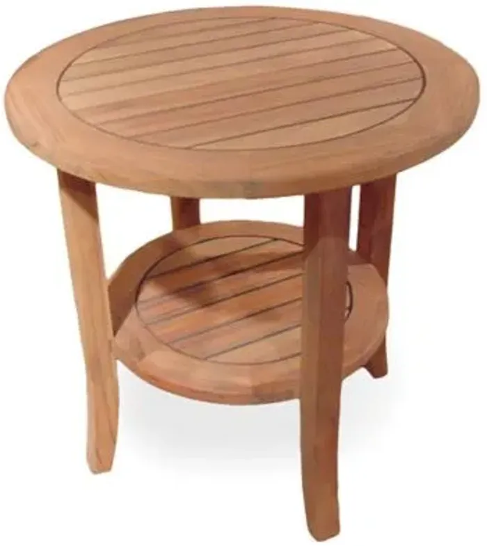 Teak Outdoor Tapered Leg End Table with Shelf