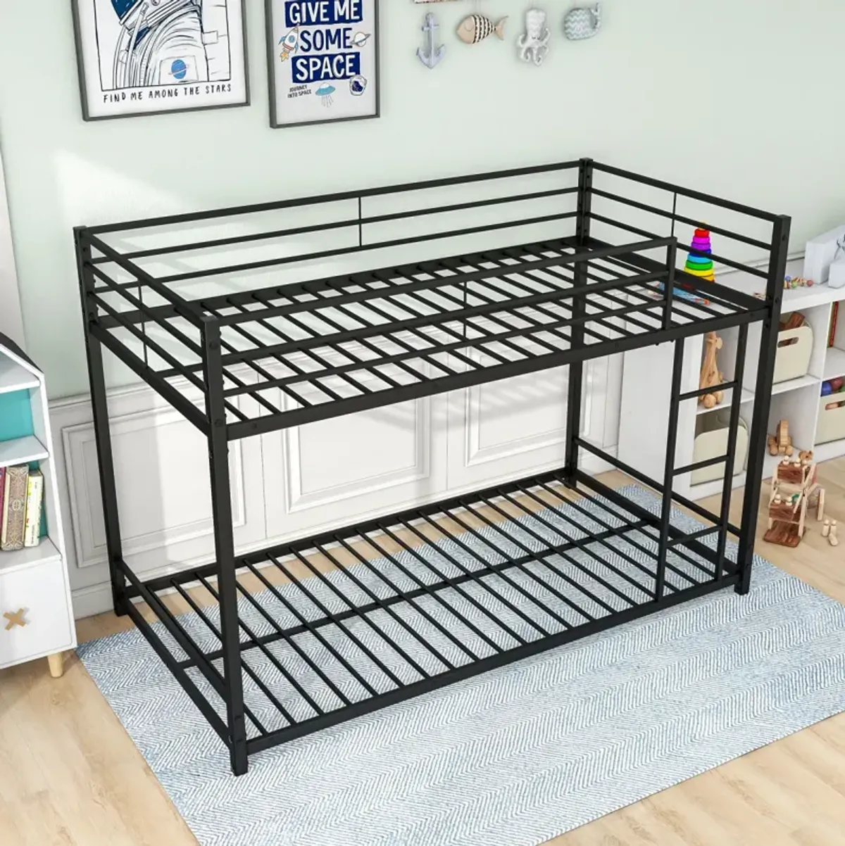 Metal Bunk Bed Twin Over Twin, Bunk Bed Frame With Safety Guard Rails, Heavy Duty