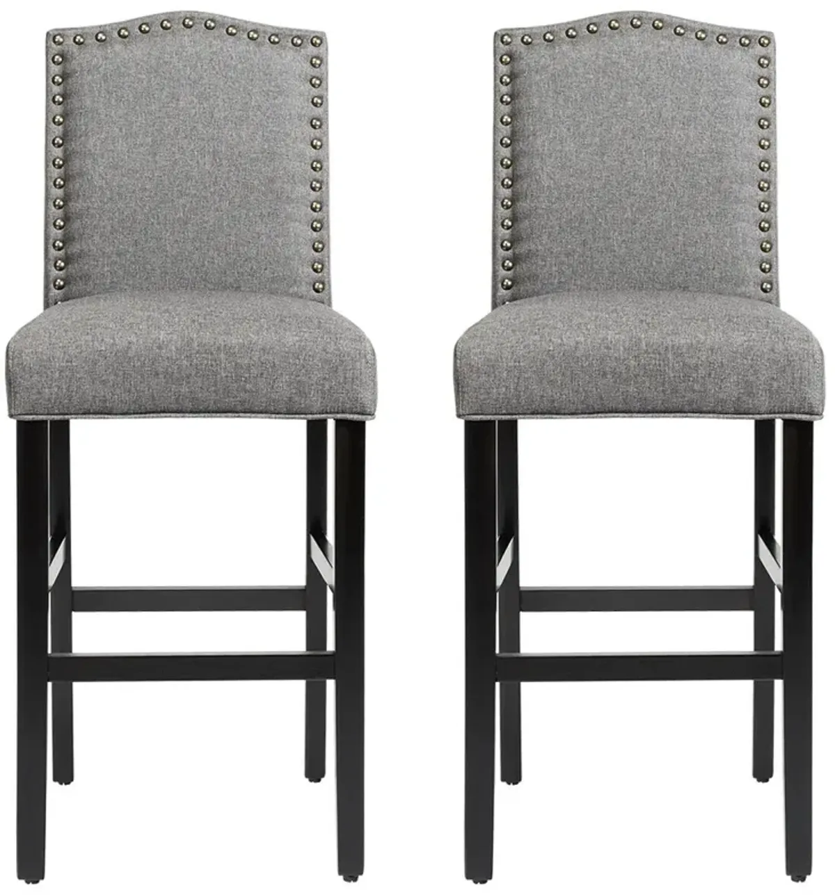 Set of 2 Counter Height Dining Side Barstools with Thick Cushion-Gray