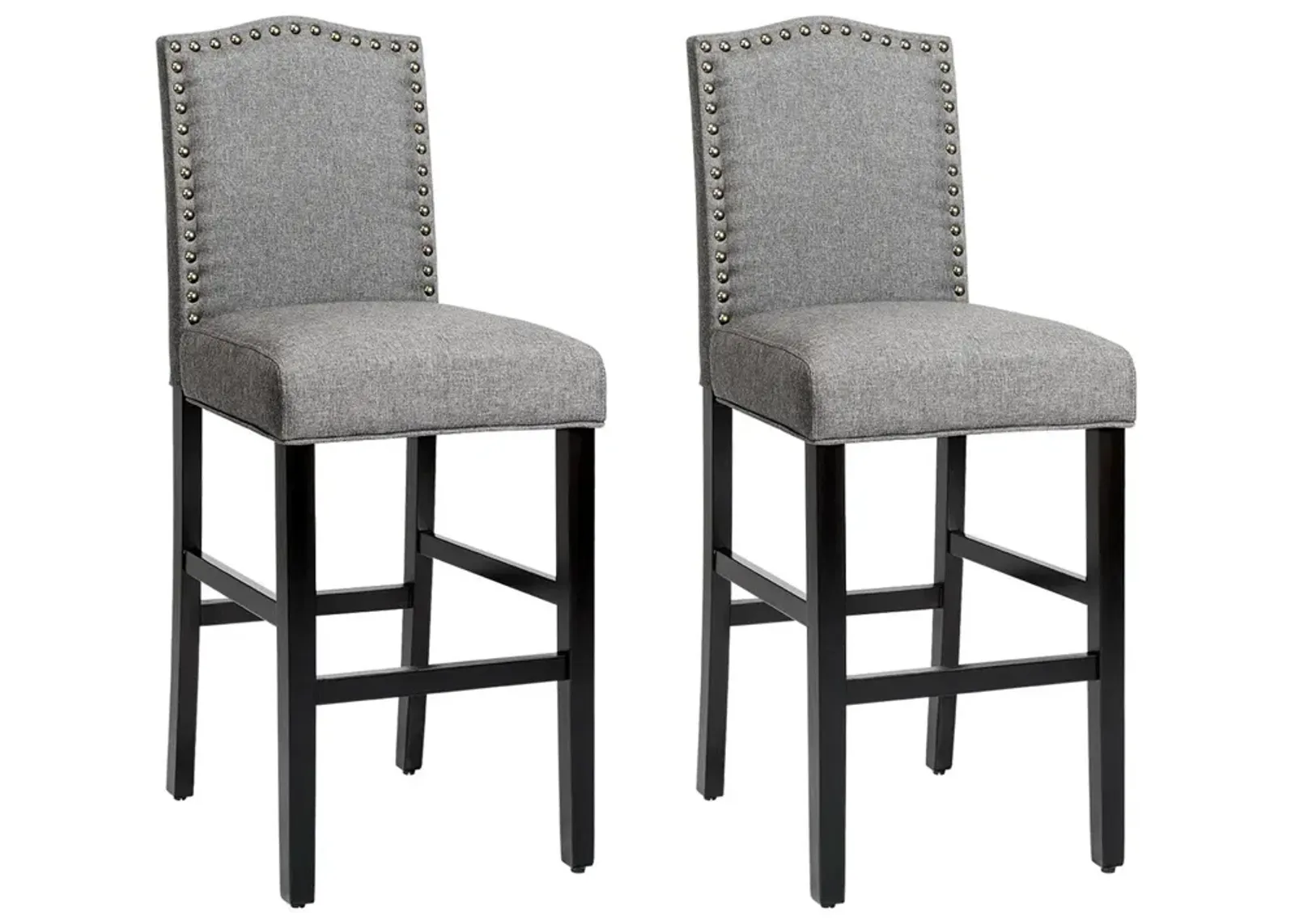 Set of 2 Counter Height Dining Side Barstools with Thick Cushion-Gray