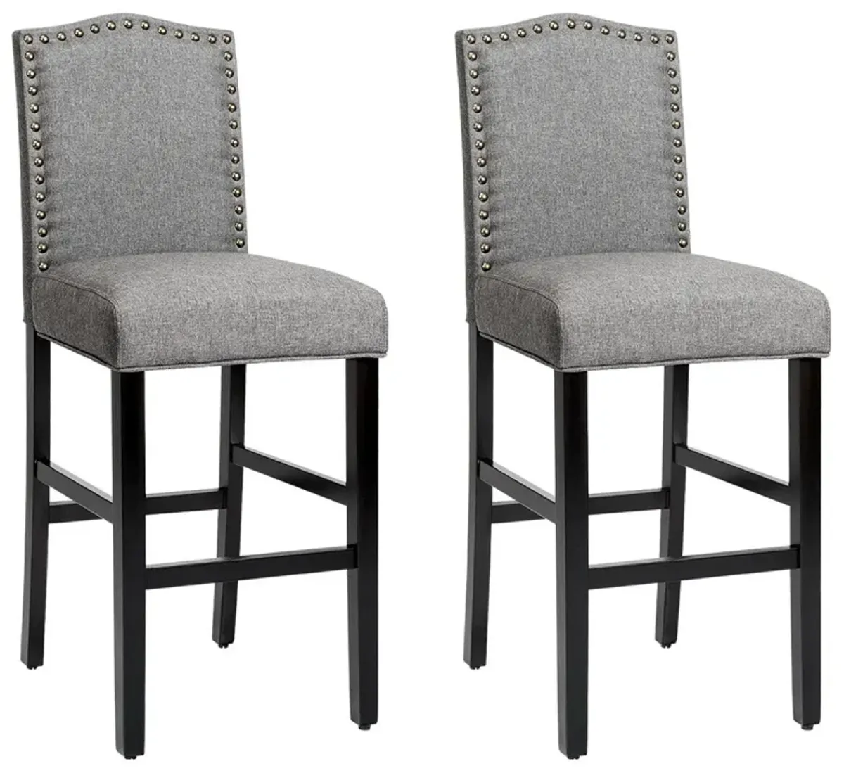 Set of 2 Counter Height Dining Side Barstools with Thick Cushion-Gray