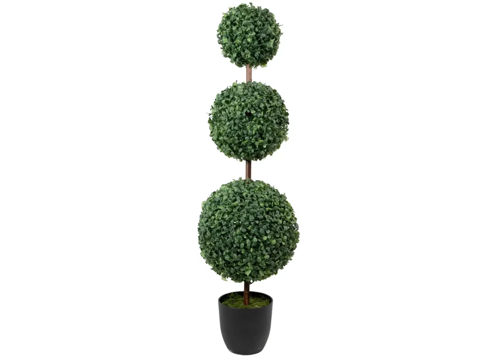 38" Artificial Two-Tone Boxwood Triple Ball Topiary Tree with Round Pot  Unlit