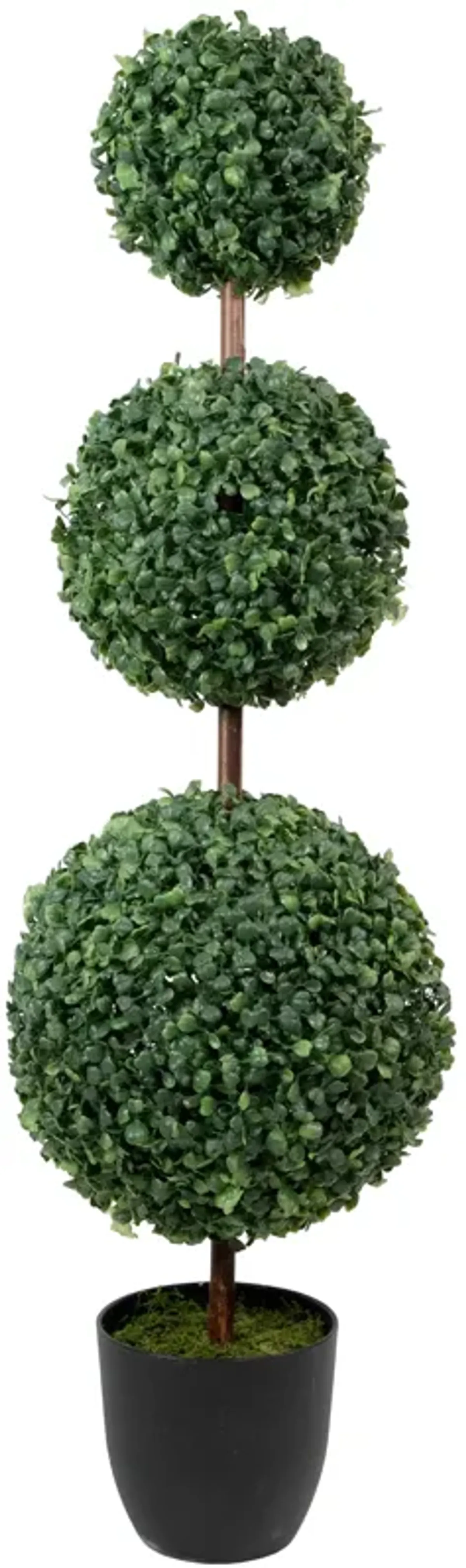 38" Artificial Two-Tone Boxwood Triple Ball Topiary Tree with Round Pot  Unlit