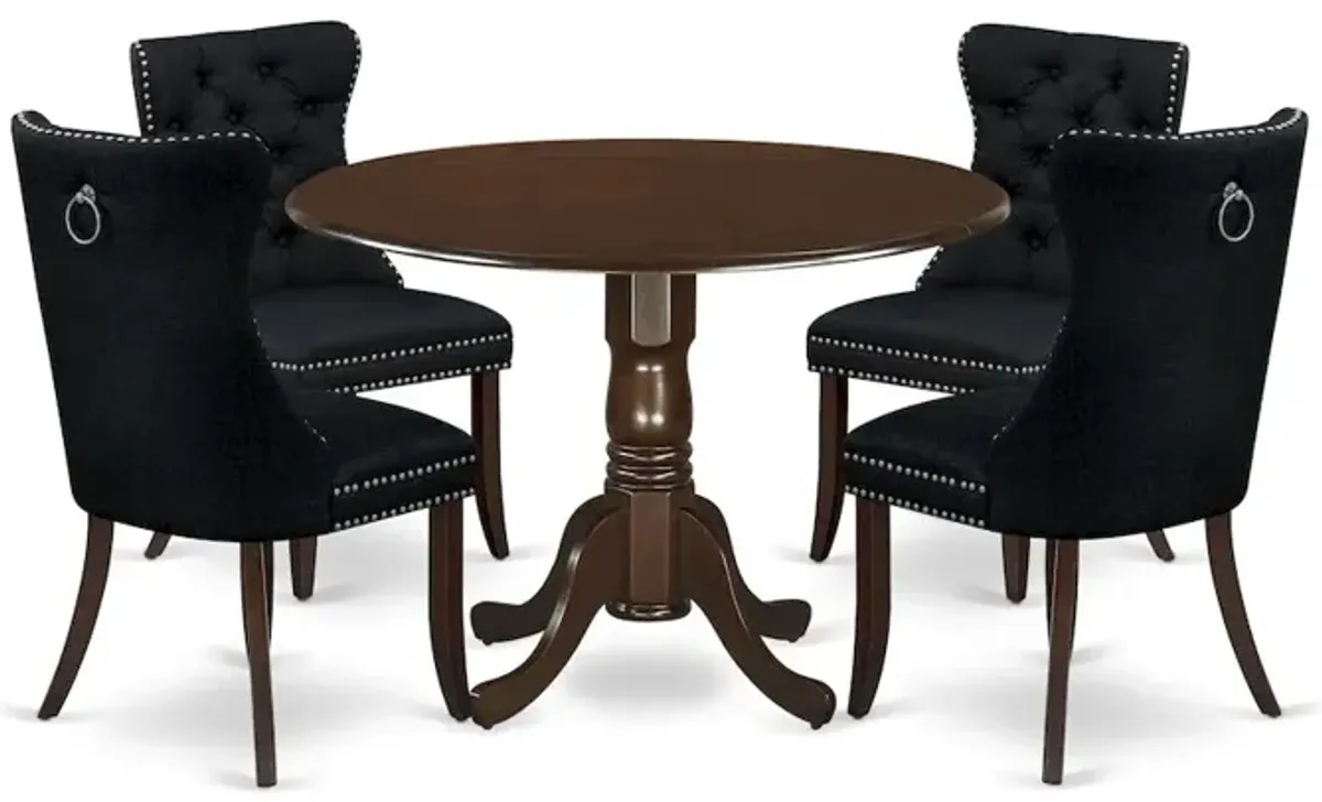 5 Piece Dining Room Furniture Set Contains a Round Kitchen Table with Dropleaf
