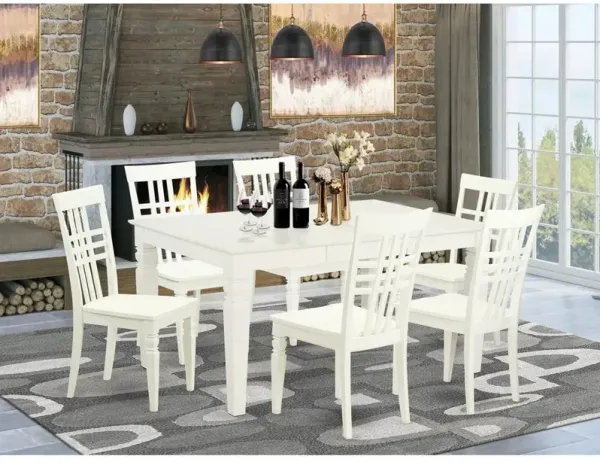 7 Pc rectangular Kitchen Table and 6 Wood Chairs for Dining room in Linen White