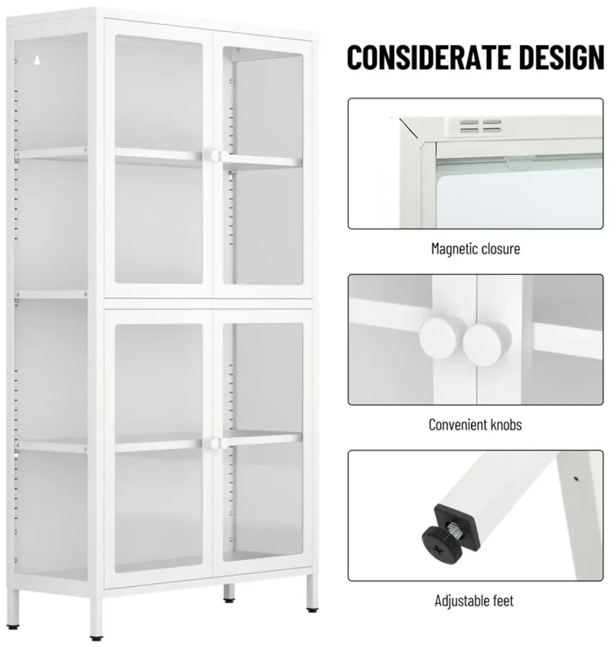 White Steel Storage Cabinet with Adjustable Shelves