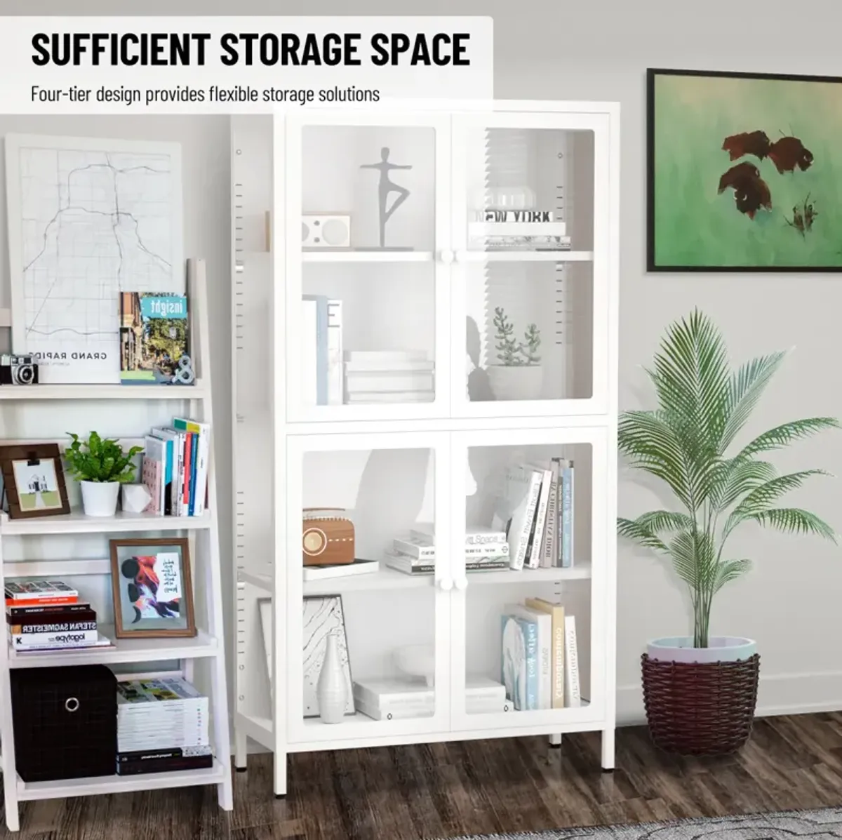 White Steel Storage Cabinet with Adjustable Shelves